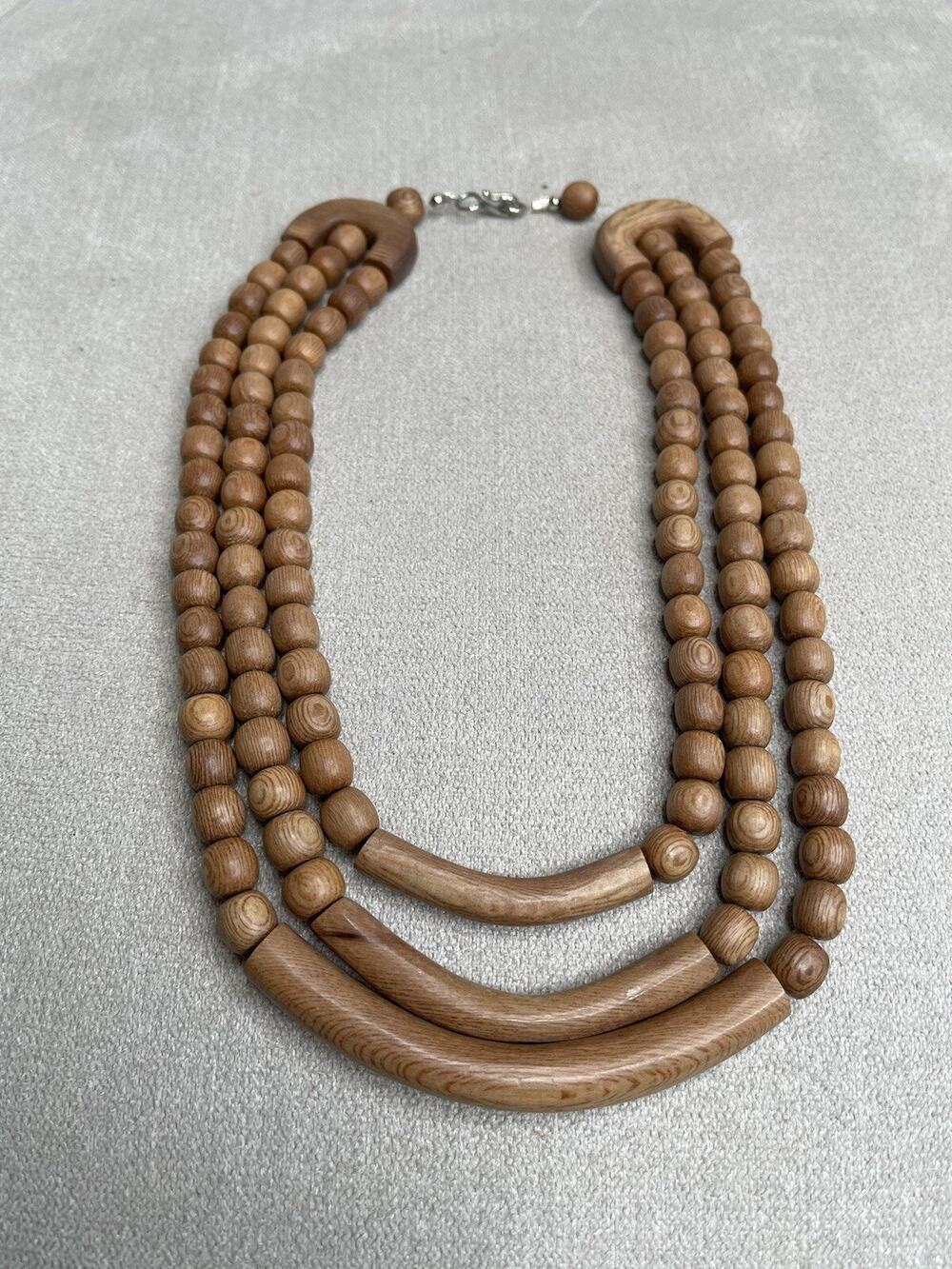 Vintage Boho Tribal Wood Necklace Festival Beads Multi Strand 14in